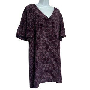 Madewell Silk Dress Womens Size 12 Flutter Sleeve Purple Painted Clover Feminine